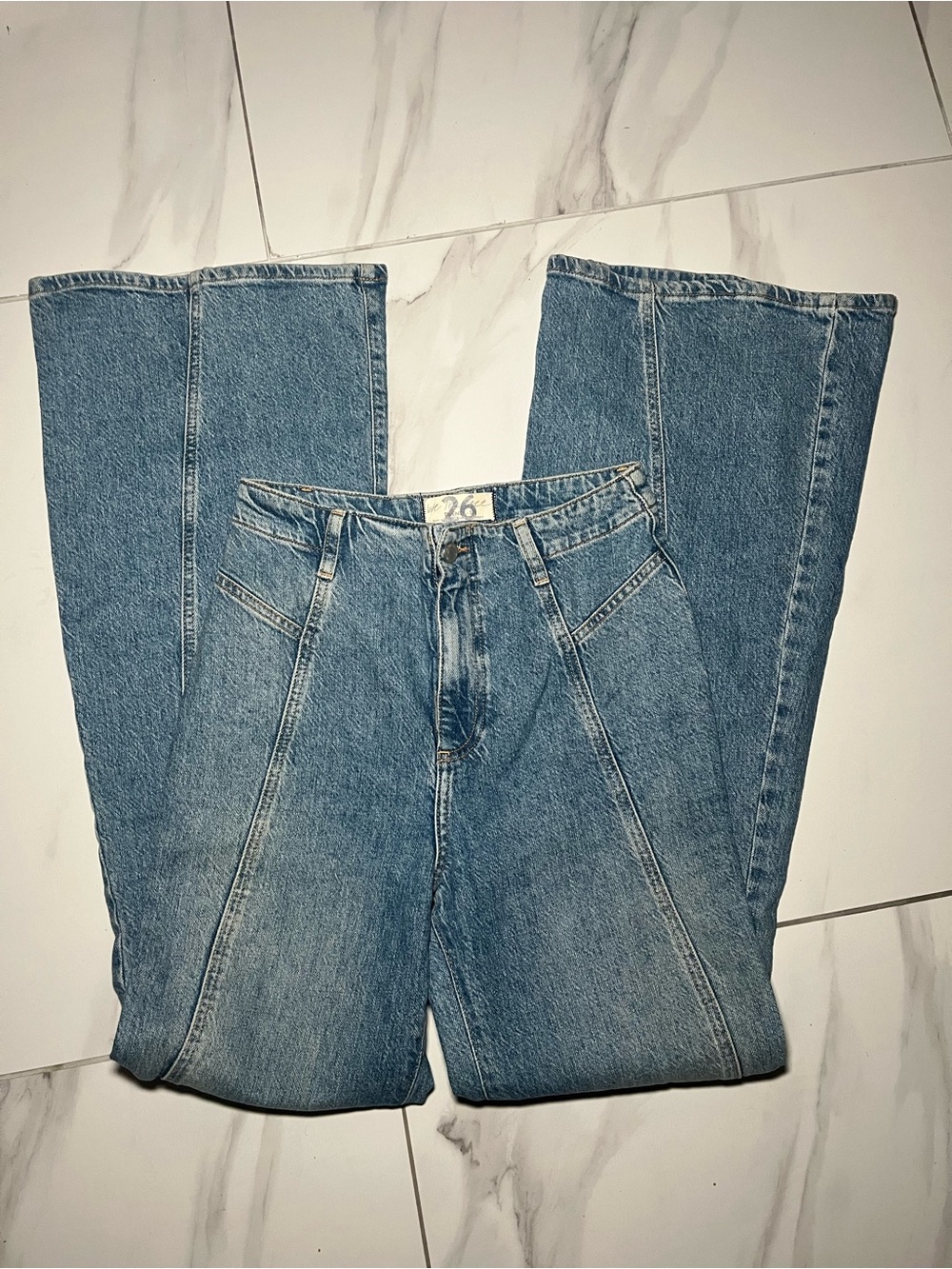 Free People Women’s Blue Denim Jeans - Classic High-Rise Boot Cut Style